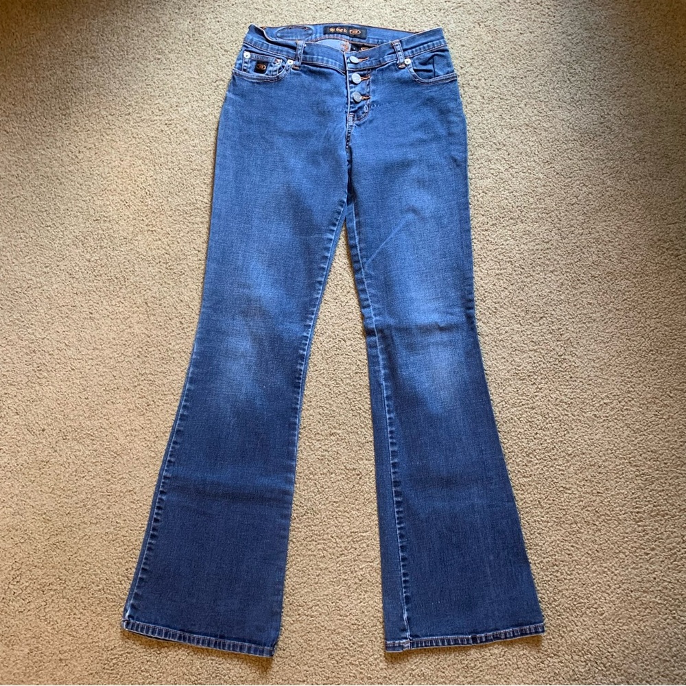 Women’s vintage 90s Bongo low rise, boot cut blue denim jeans size 3 button fly